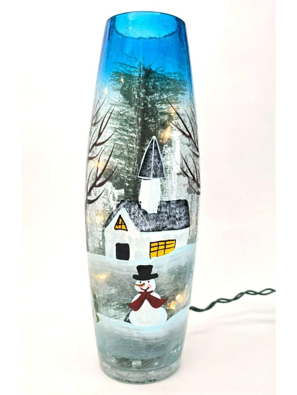 Pre-Lit Snowman Holiday Hand-Painted Glass Vase Decorative Accent Winter vl800i